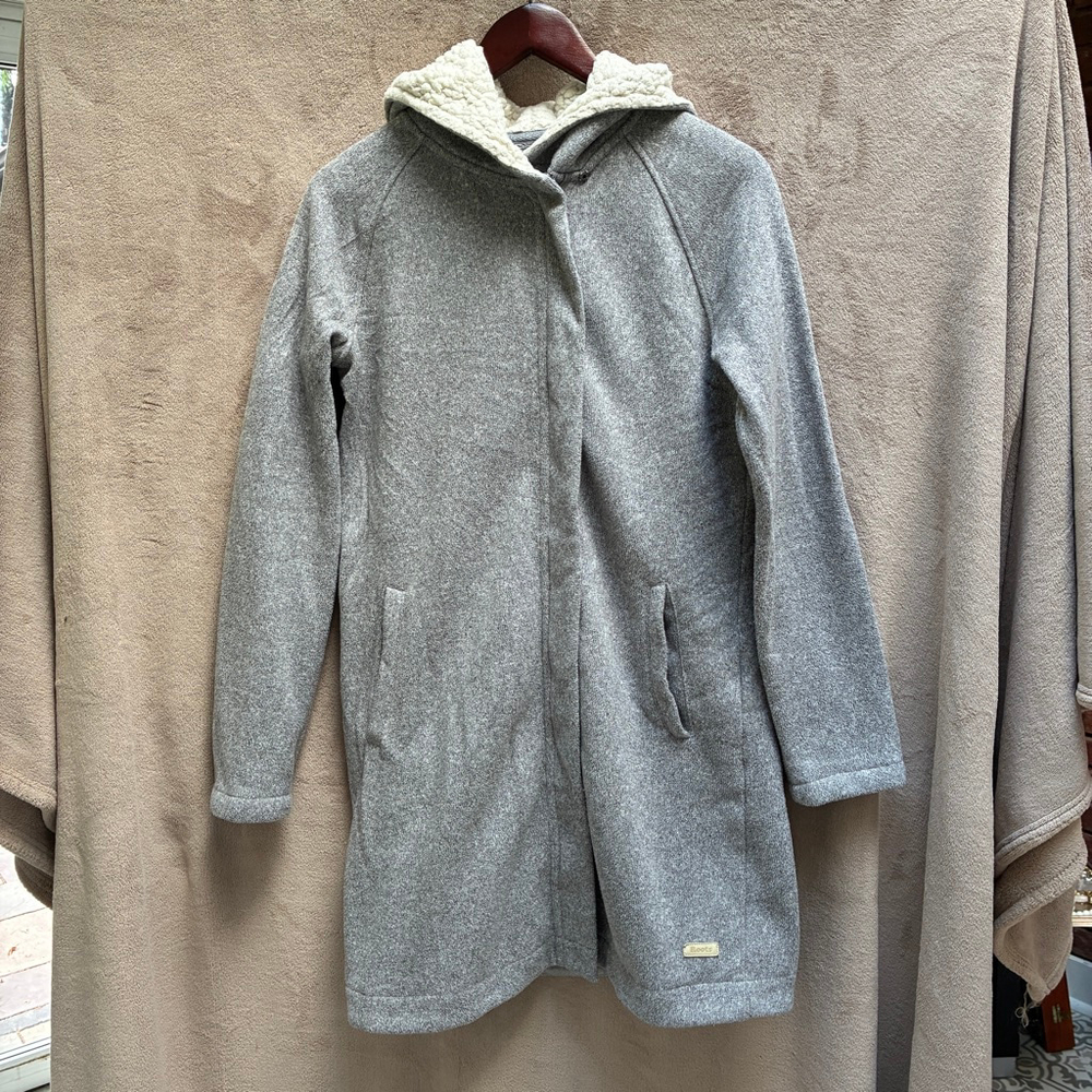 Roots Grey Sherpa Lined Hooded Jacket Knee Length Size S Timeless Staple Piece